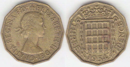 1954 Great Britain Threepence A005432